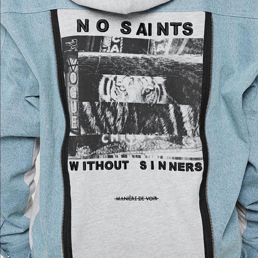 NO SAINTS JERSEY DENIM OVERSIZED HOODIE